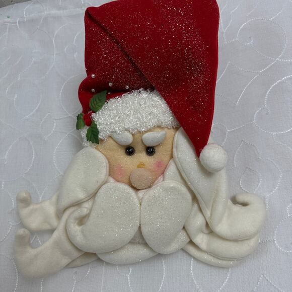 Gerson Int Hanging Christmas Santa Head 16" Red Yule Tidings Fabric Glittered - Picture 4 of 11